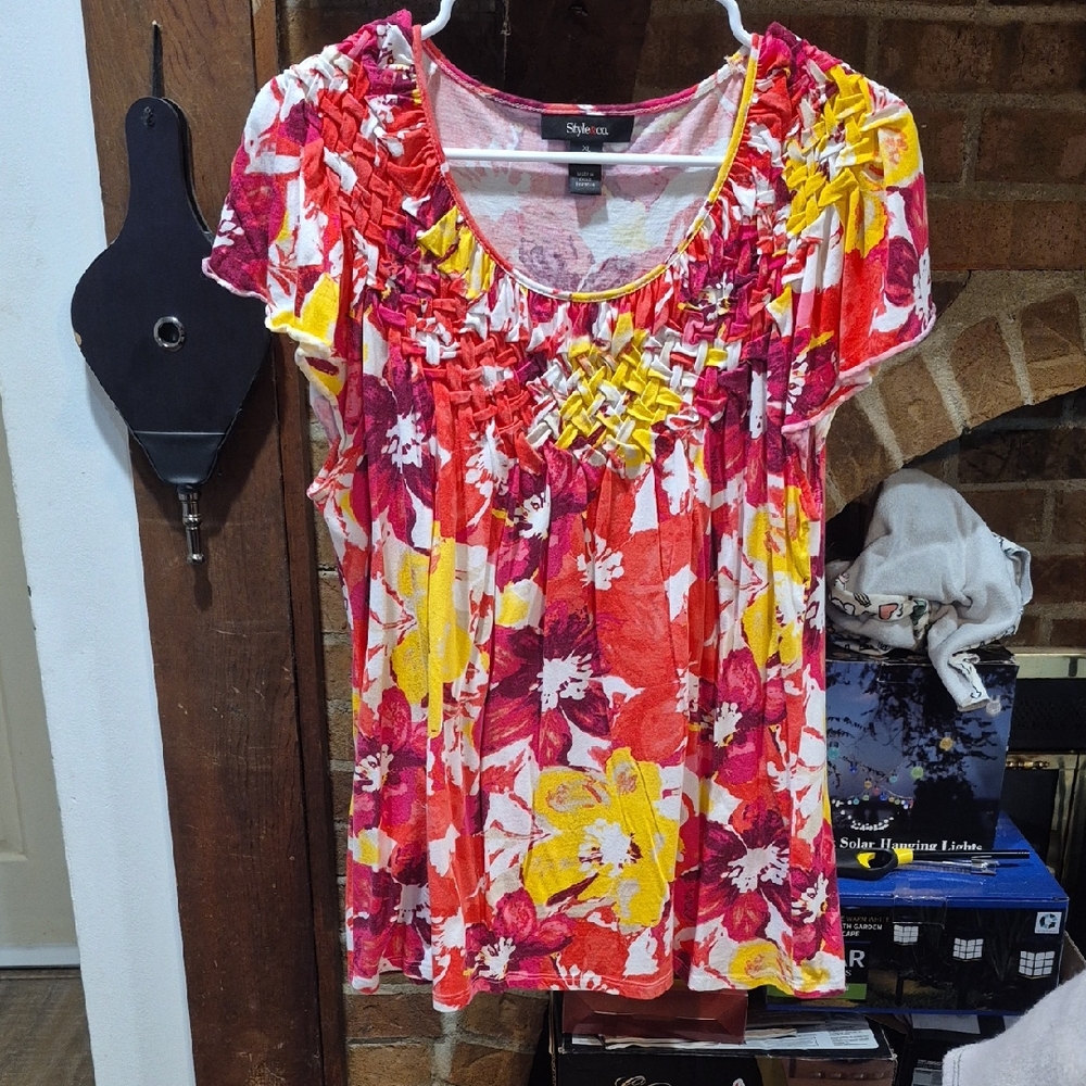 Style & Co. Women's Floral Blouse - Red, Yellow, White